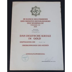 RD3352.)AWARD DOCUMENT FOR THE GERMAN CROSS IN GOLD