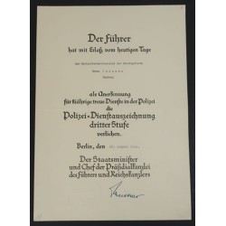 G3823.)3rd REICH POLICE LONG SERVICE MEDAL AWARD DOCUMENT