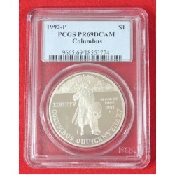 US580.)ONE OUNCE PURE SILVER 1992 COLUMBUS COMMEMORATIVE DOLLAR