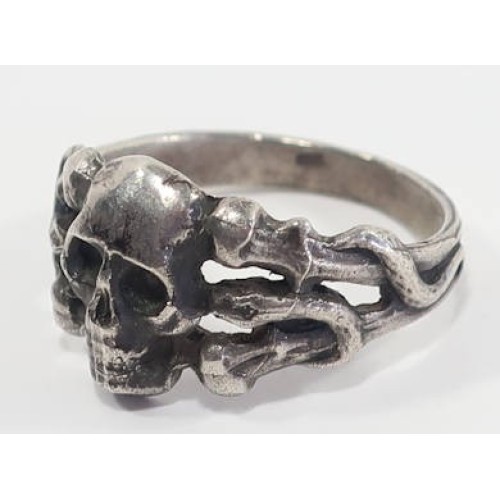 RD488.)SILVER W-SS TOTENKOPF SILVER RING