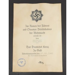 RD485.)AWARD DOCUMENT FOR THE GERMAN CROSS IN GOLD