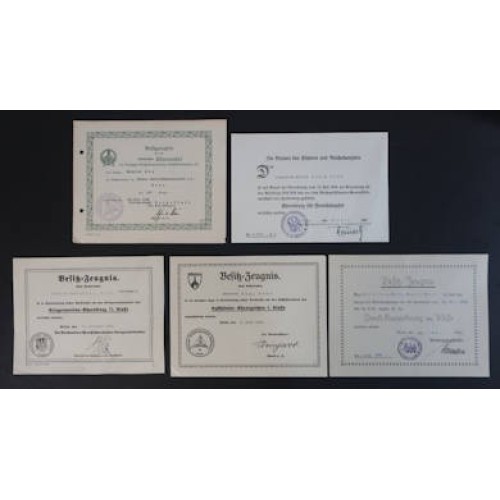 G630.)FIVE IMPERIAL GERMAN AND 3rd RCH ERA AWARD DOCUMENTS NAMED TO SAME VETERAN