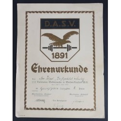 G655.)AWARD DOCUMENT FOR THE GERMAN SPORTS LEAGUE; WEIGHT LIFTING 