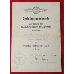 G723.)LUFTWAFFE FIGHTER CLASP IN GOLD AWARD DOCUMENT