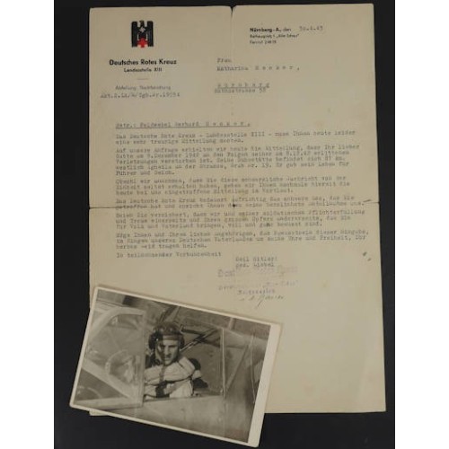 G744.)3rd RCH GERMAN RED CROSS TO LW PILOT'S WIDOW