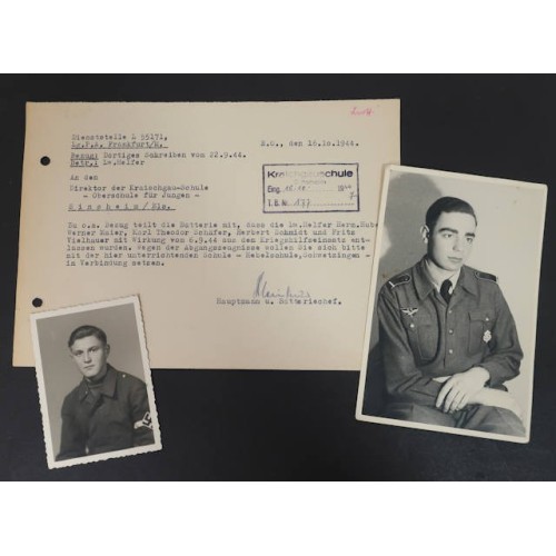 G464.)HJ FLAK BATTERY VOLUNTEER'S DOCUMENT AND TWO PHOTOS