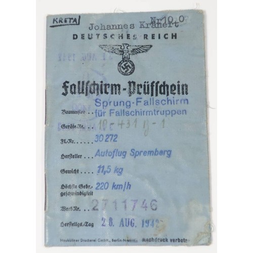 G550.)LUFTWAFFE PARACHUTE PACKING CERTIFICATE