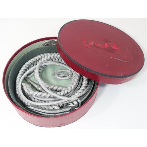 G656.)BOXED GERMAN ARMY OFFICER'S DRESS BROCADE BELT AND SHOULDER CORD