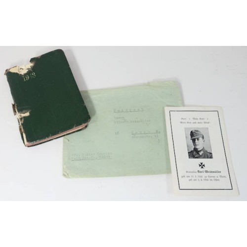 G654.)GERMAN ARMY 1943 POCKET CALENDER AND DEATH NOTICE