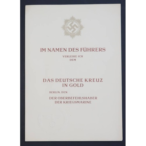G661.)GERMAN CROSS IN GOLD AWARD DOCUMENT, BLANK