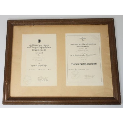 G663.)TWO 3rd RCH AWARD DOCUMENTS NAMED TO SAME GERMAN NAVAL OFFICER