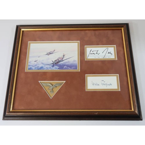 G786.)FRAMED LUFTWAFFE EAGLE WITH PRINT AND SIGNATURES