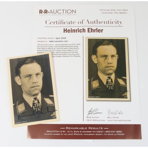 G889.)SIGNED PERIOD PHOTO CARD, LUFTWAFFE FIGHT ACE HEINRICH EHRLER