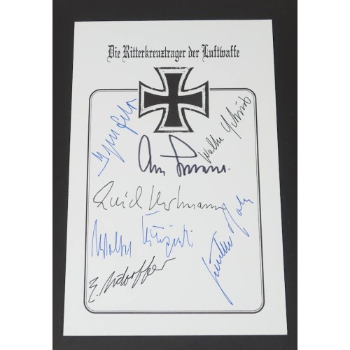 G915.)POST-WAR CARD SIGNED BY SEVEN (7) LUFTWAFFE ACES