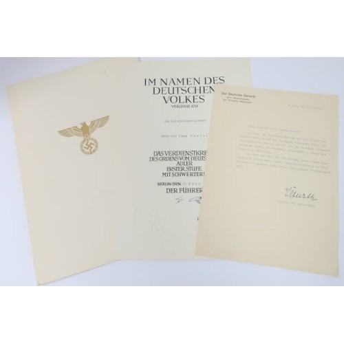 G953.)EAGLE ORDER AWARD DOCUMENT W/LETTER NAMED TO FINNISH VOLUNTEER G953.)EAGLE ORDER AWARD DOCUMENT W/LETTER NAMED TO FINNISH VOLUNTEER
