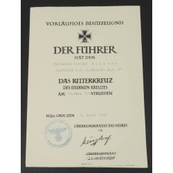 RD1085.)1939 KNIGHT'S CROSS PRELIMINARY AWARD DOCUMENT