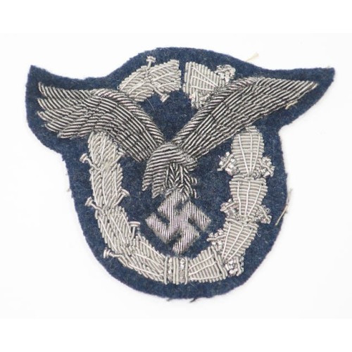 RD1097.)LUFTWAFFE PILOT'S BADGE IN BULLION WIRE EMBROIDERY RD1097.)LUFTWAFFE PILOT'S BADGE IN BULLION WIRE EMBROIDERY
